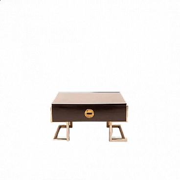 Tavolino in legno, ottone e acciaio di Romeo Rega, anni '70