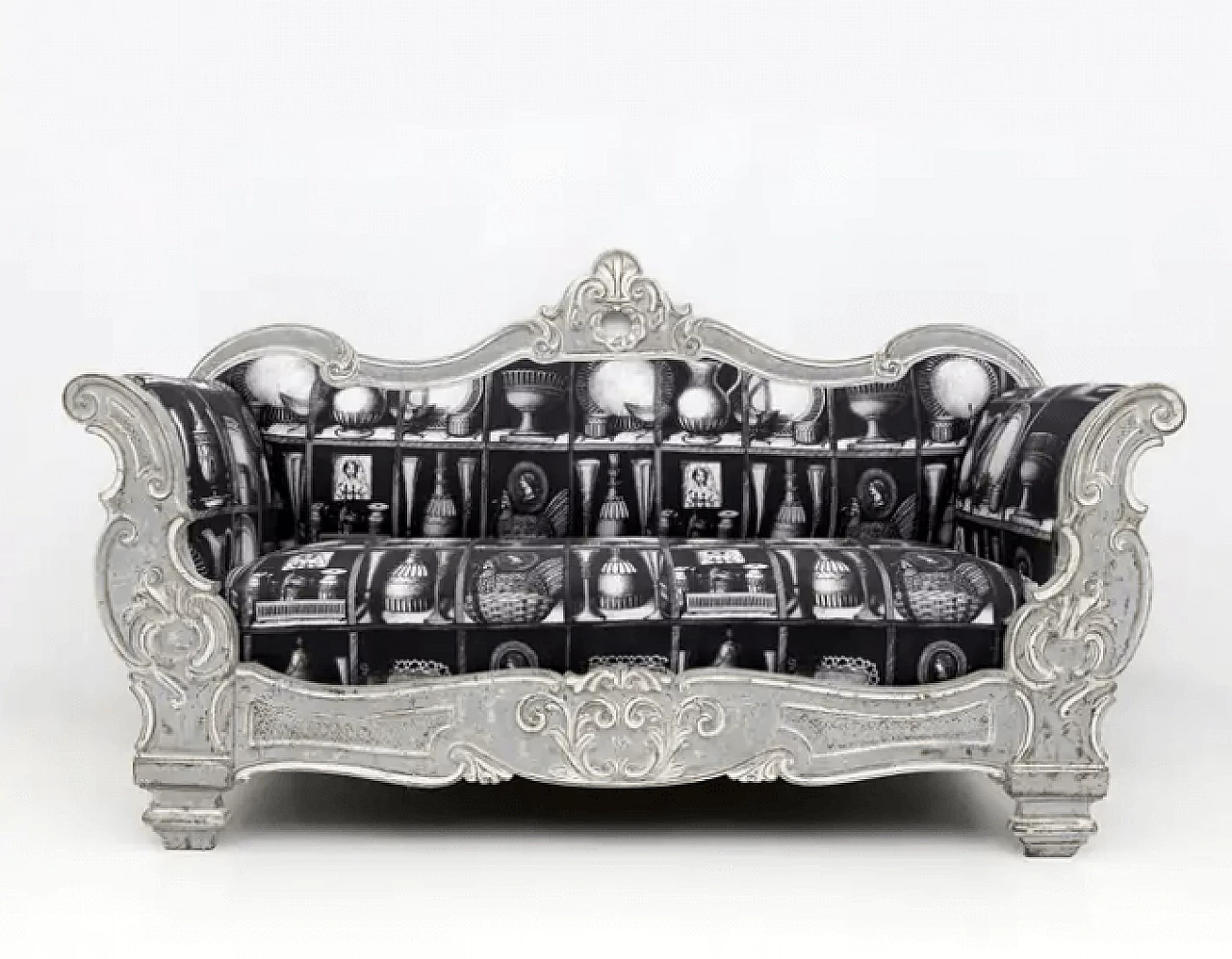 Charles X style sofa with linen fabric by Fornasetti, 1940s 2