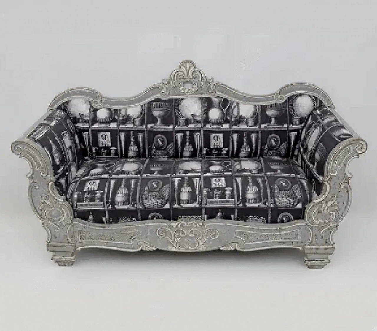 Charles X style sofa with linen fabric by Fornasetti, 1940s 3