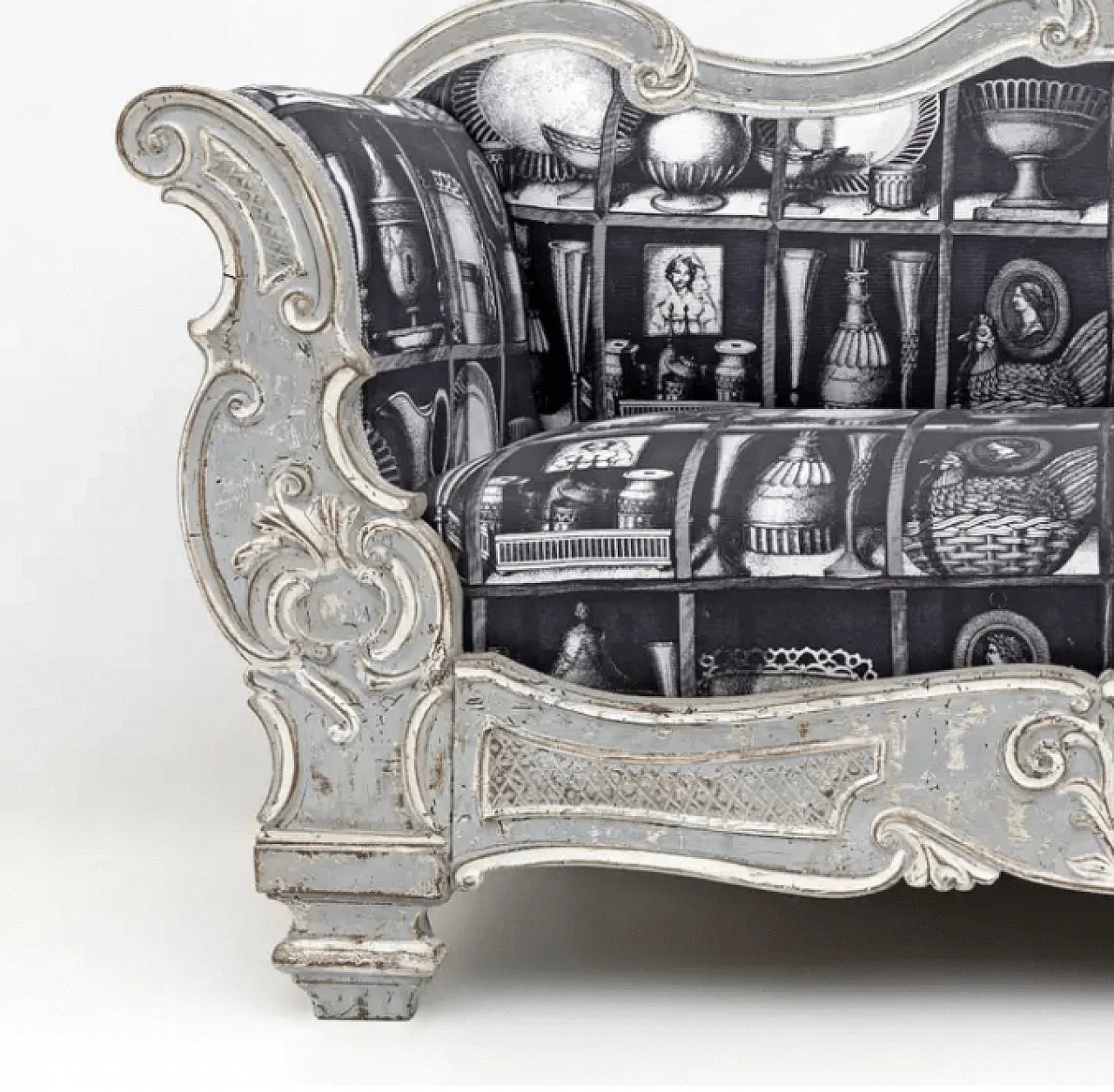 Charles X style sofa with linen fabric by Fornasetti, 1940s 4