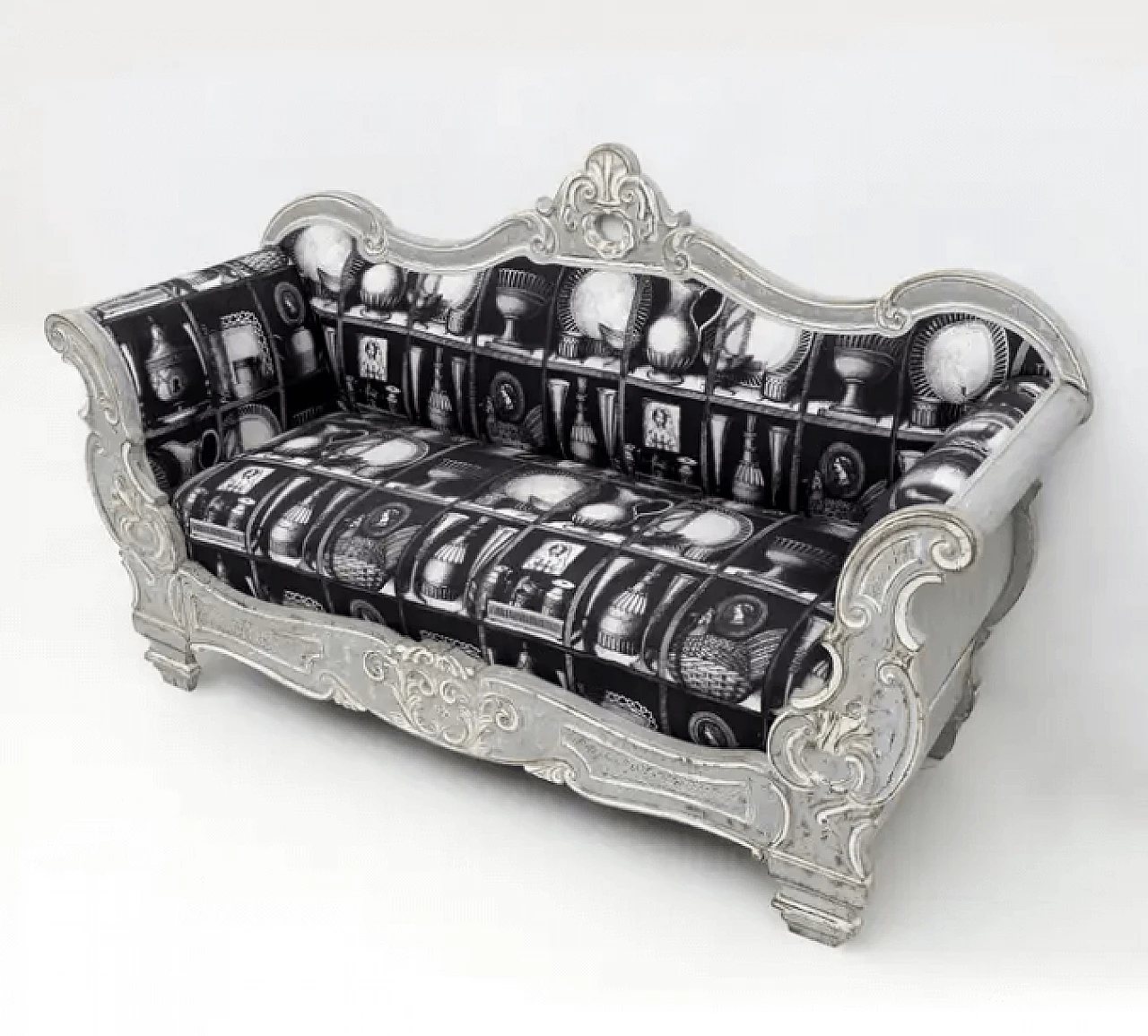 Charles X style sofa with linen fabric by Fornasetti, 1940s 5
