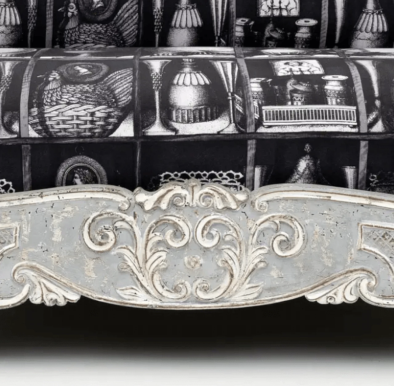 Charles X style sofa with linen fabric by Fornasetti, 1940s 6