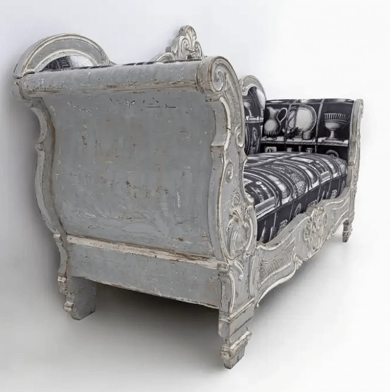 Charles X style sofa with linen fabric by Fornasetti, 1940s 8