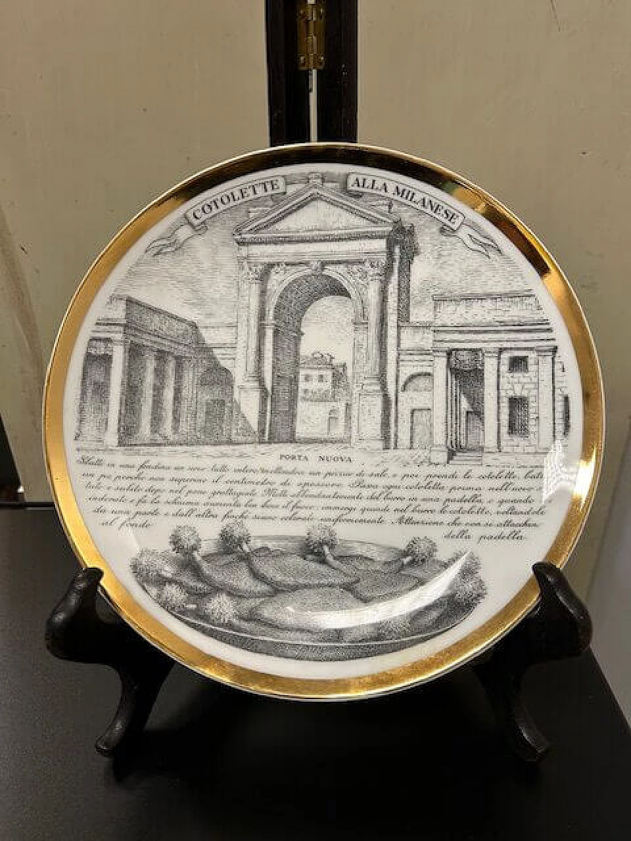 Glazed porcelain and gold plate by Piero Fornasetti, 1960s 1
