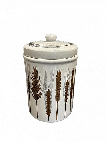 Vase with lid from the Spighe series, in glazed and silkscreened porcelain, by Piero Fornasetti, 1960s
