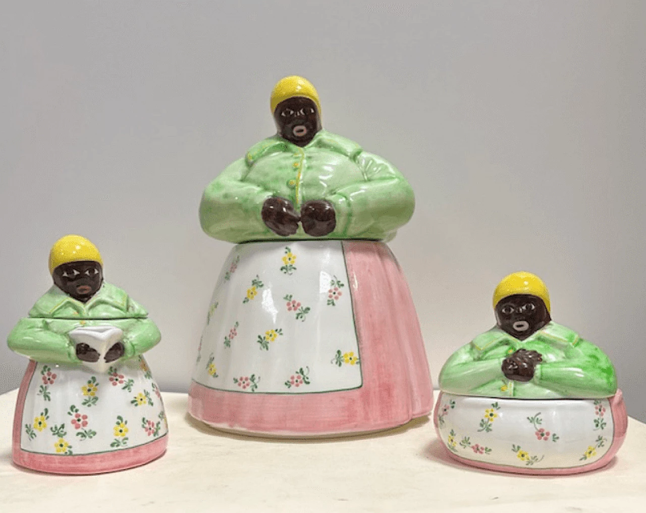 3 ESTE porcelains Mammy series, biscuit bowl, sugar bowl and milk jug, late 20th century 4