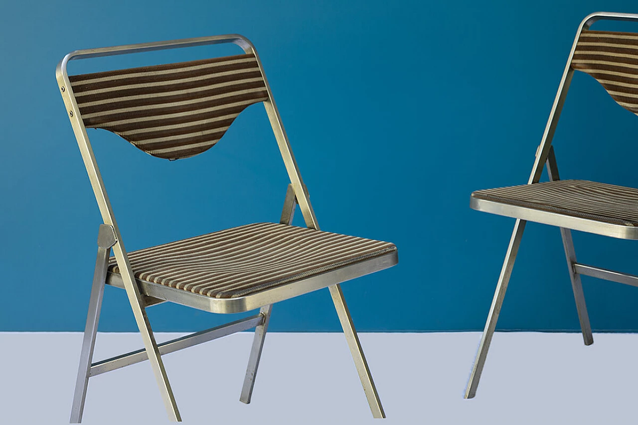 Pair of Easy folding chairs in metal and fabric by Gianni Moscatelli for Formanova, 1960s 2