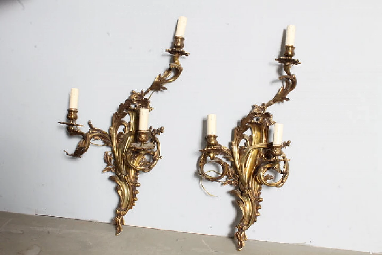 Pair of Louis XVI style bronze wall lights, late 19th century 1