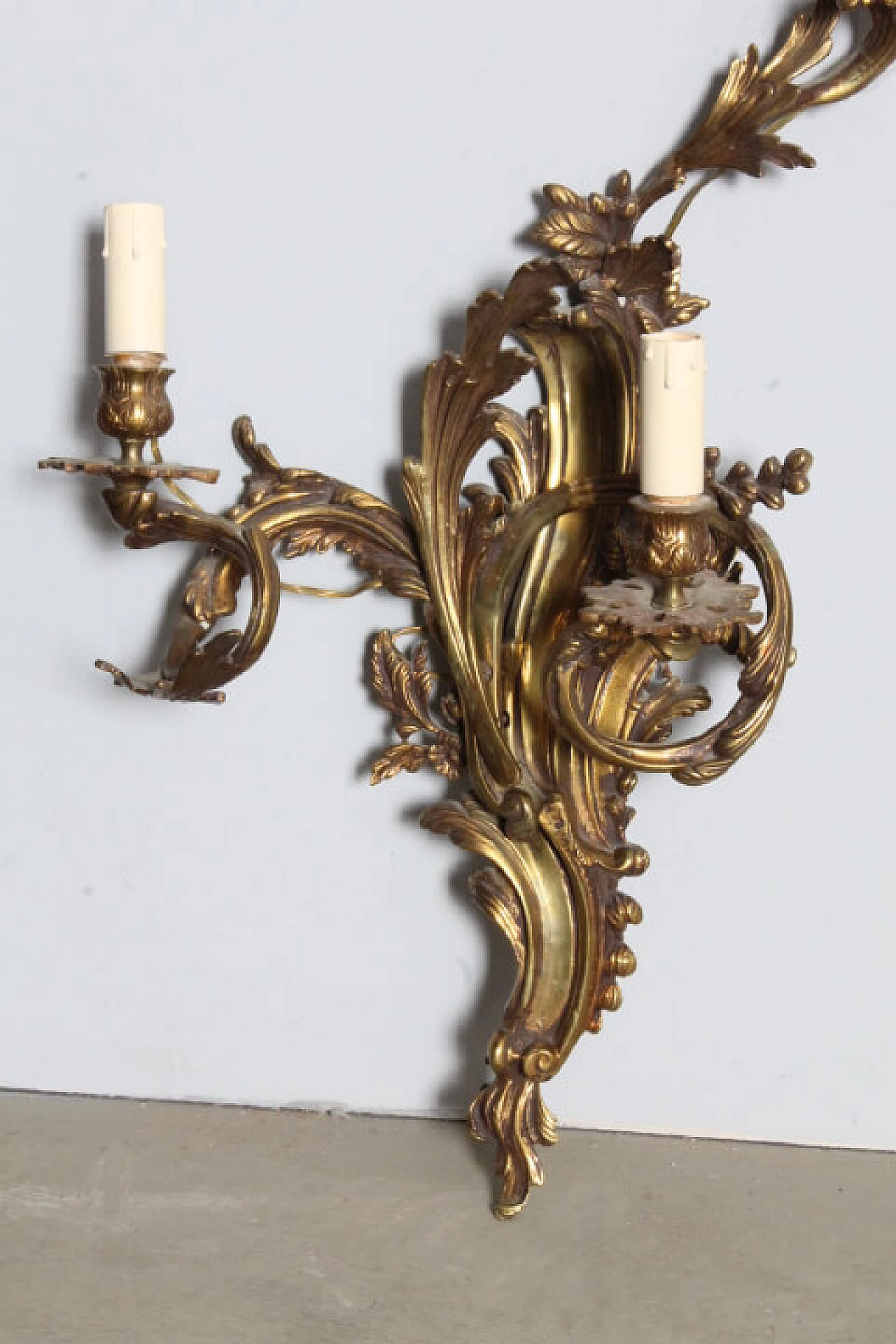 Pair of Louis XVI style bronze wall lights, late 19th century 2
