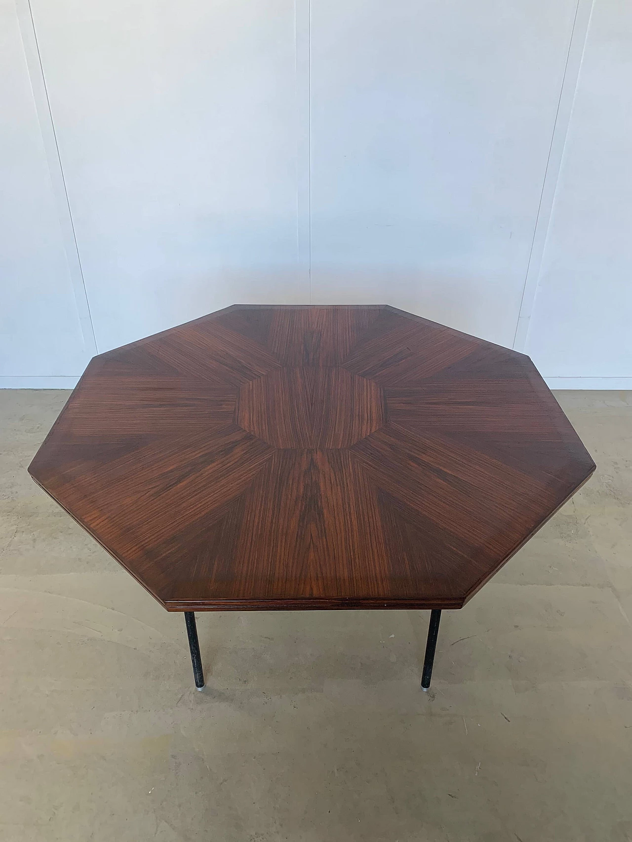 Octagonal inlaid teak and tubular metal table, 1960s 1376864