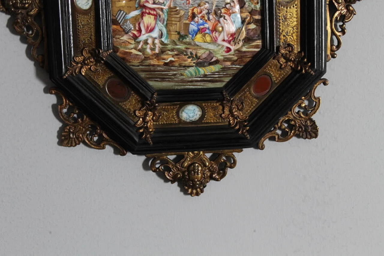 Placca in porcellana di Capodimonte con cornice in legno, pietre e metallo, '800 4