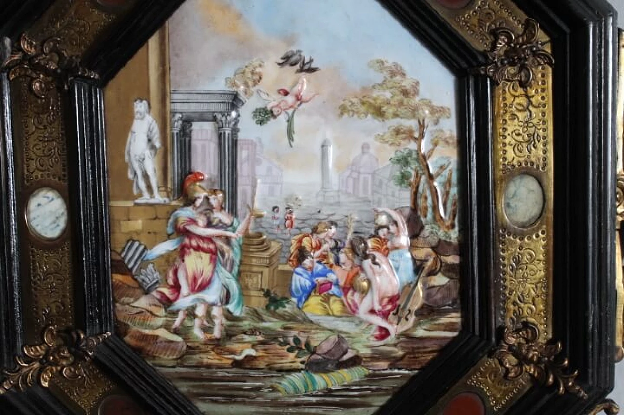 Capodimonte porcelain plaque with wood, stone and metal frame, 19th century 9