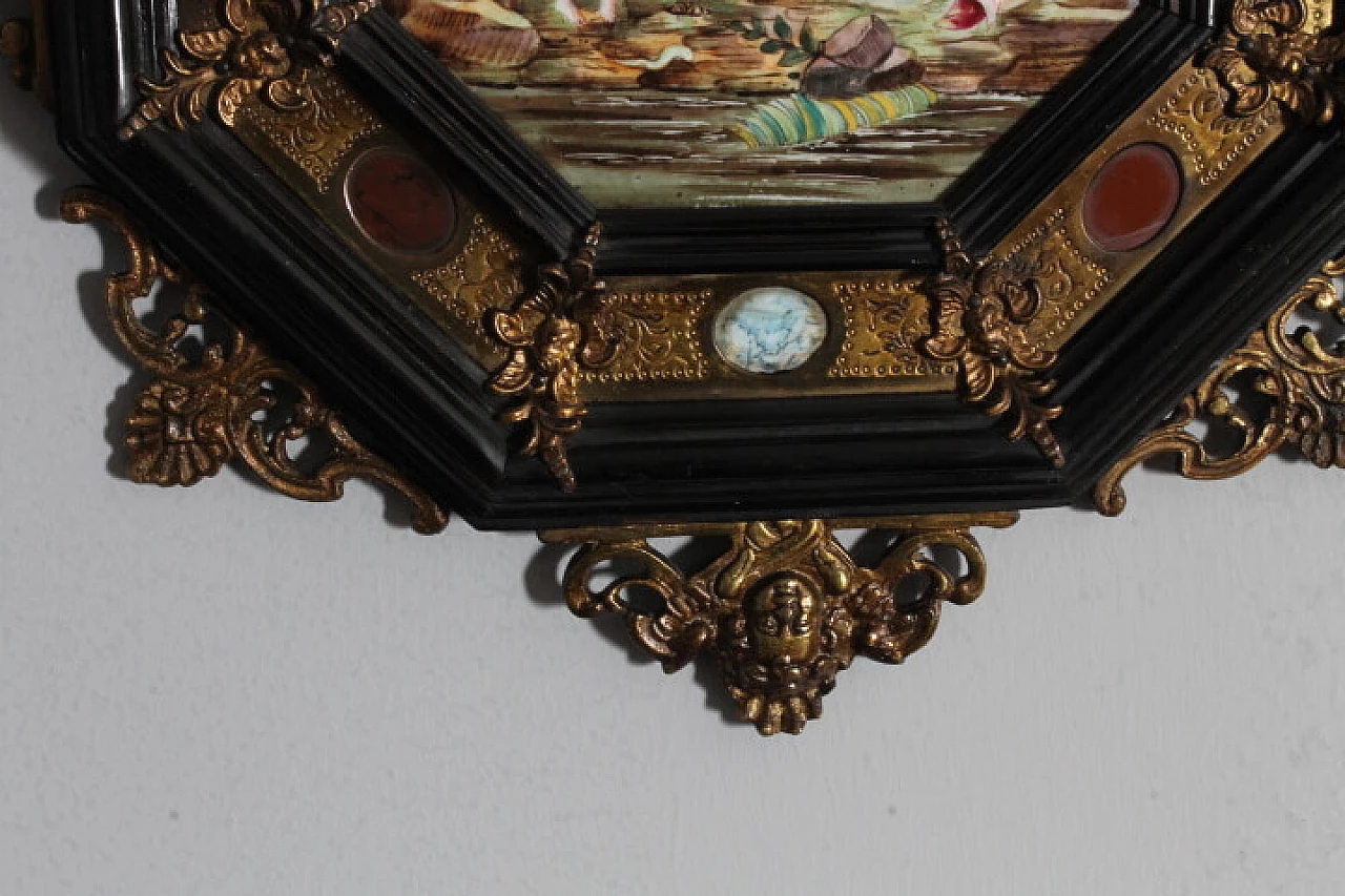 Placca in porcellana di Capodimonte con cornice in legno, pietre e metallo, '800 13
