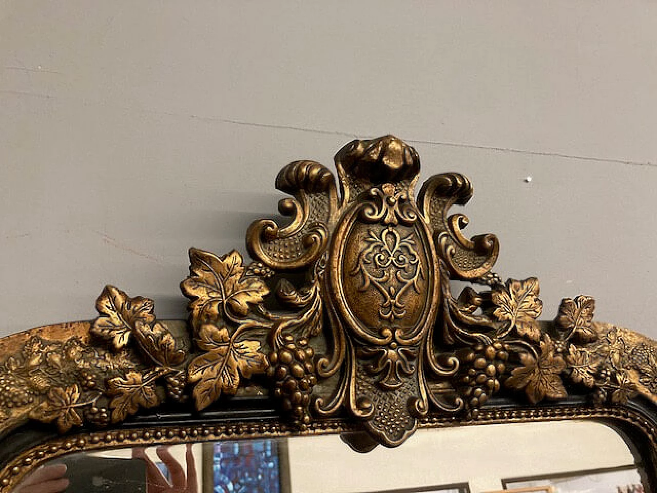 Specchio Luigi Filippo in legno laccato nero e dorato, metà '800 5