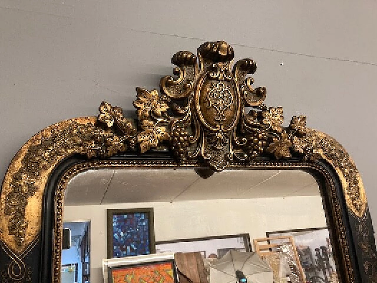 Specchio Luigi Filippo in legno laccato nero e dorato, metà '800 7