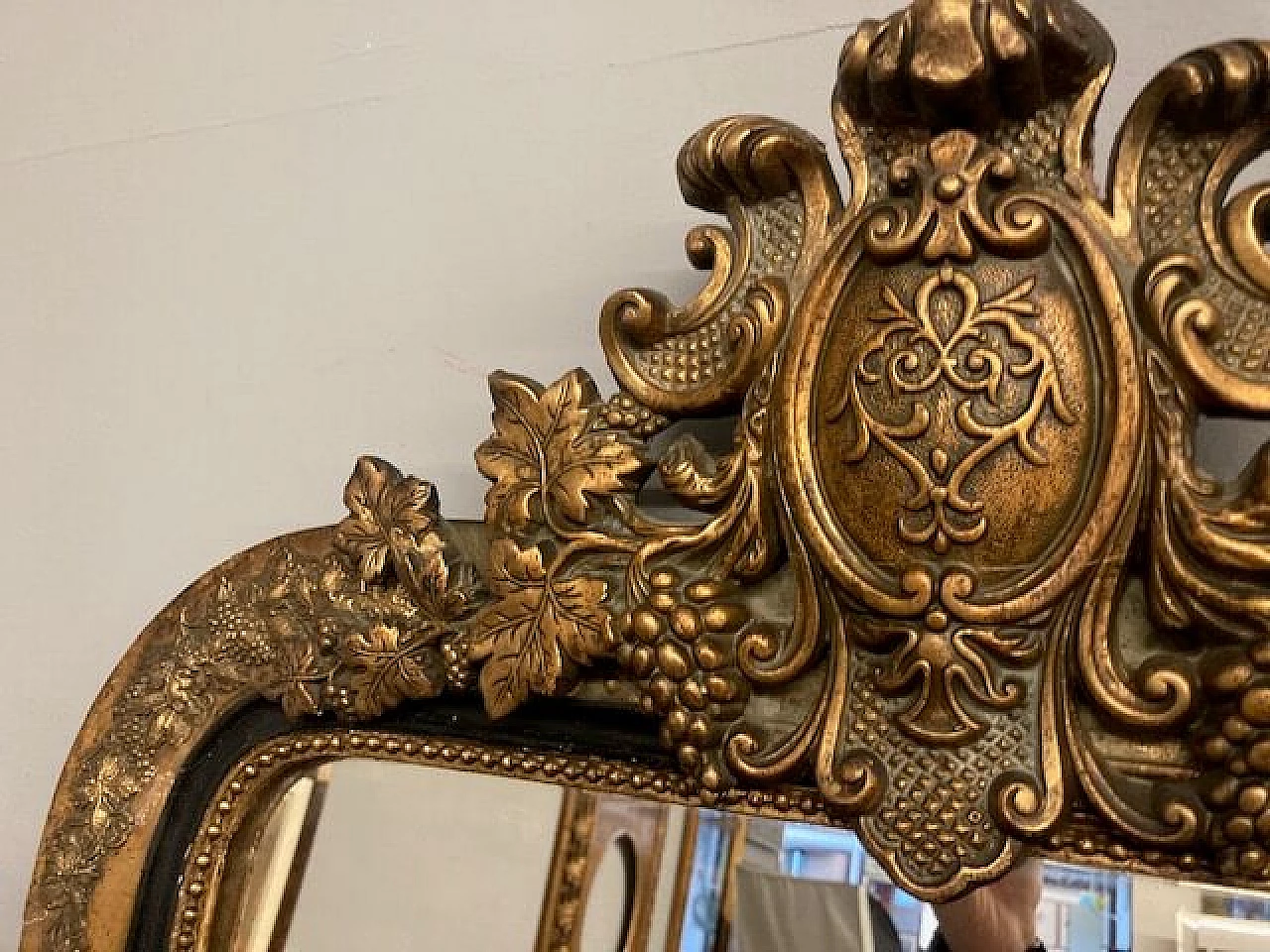 Specchio Luigi Filippo in legno laccato nero e dorato, metà '800 10