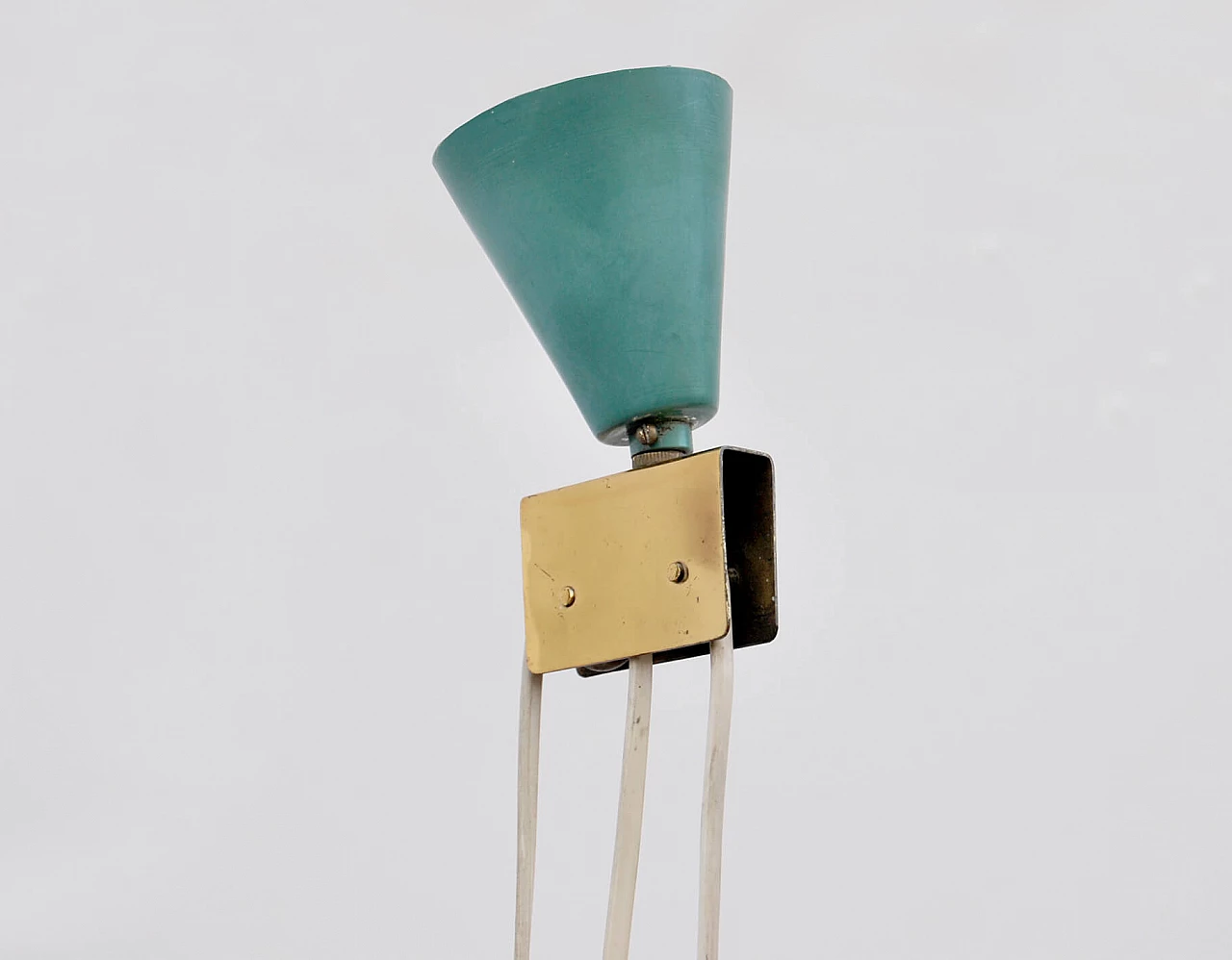 Brass and light blue enameled aluminum hanging lamp, 1950s 3