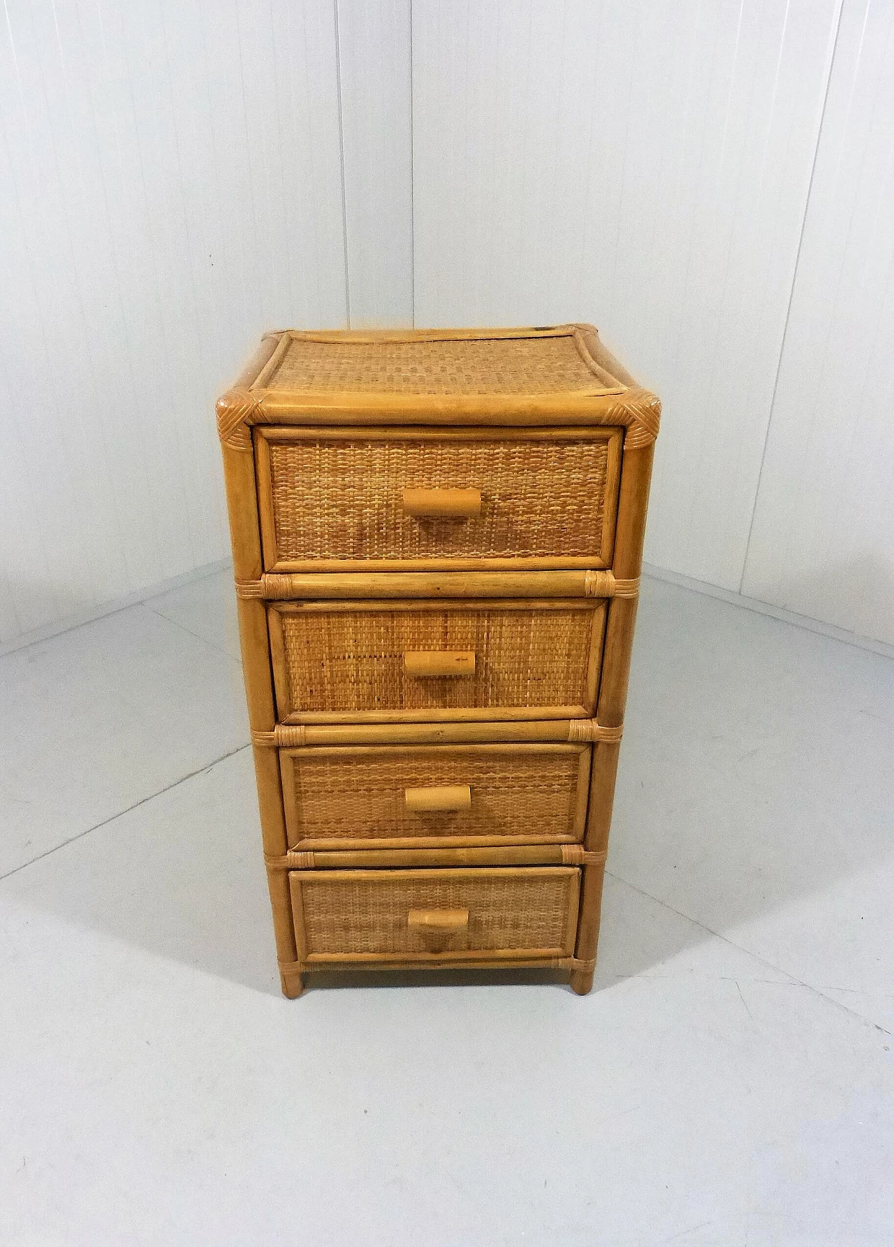 Rattan, wicker and wood chest of drawers, 1970s 2