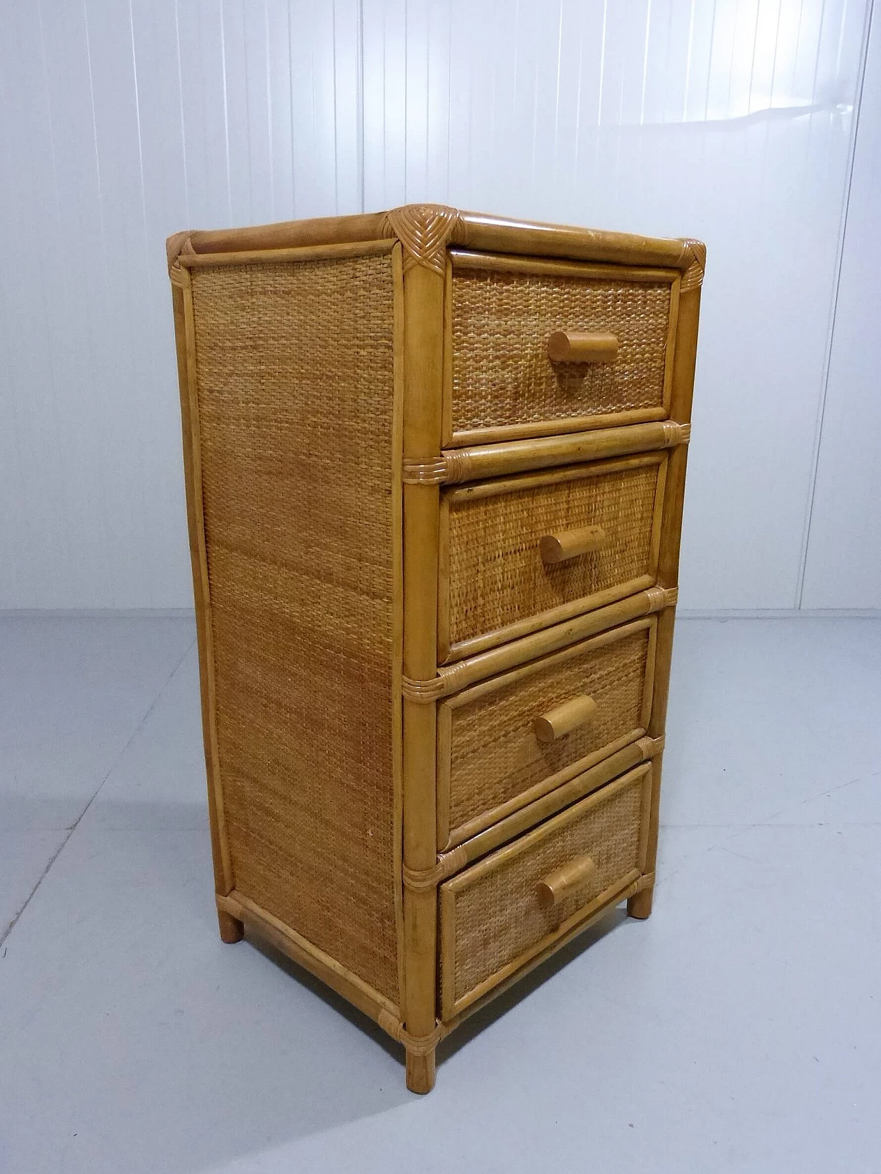 Rattan, wicker and wood chest of drawers, 1970s 4