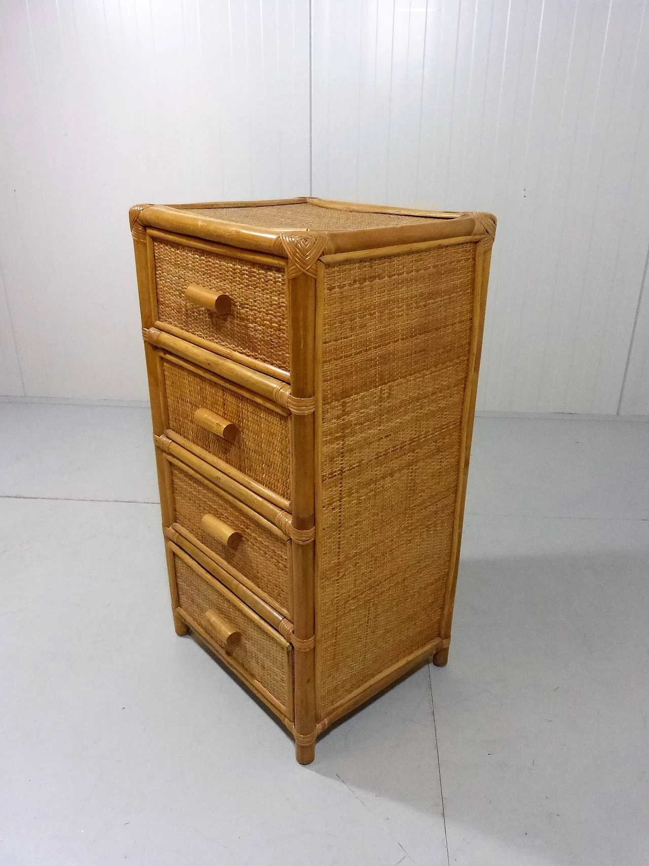 Rattan, wicker and wood chest of drawers, 1970s 5