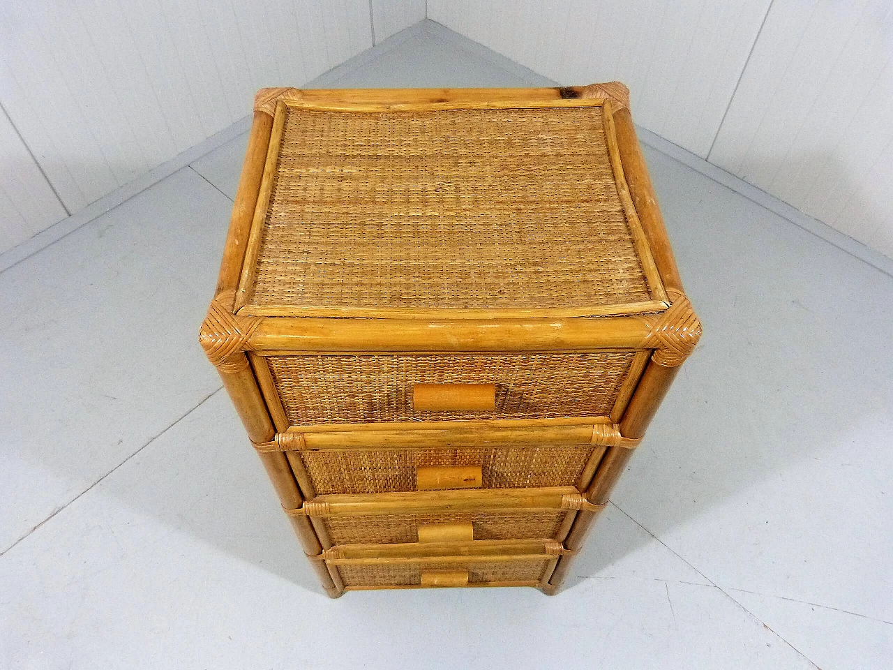 Rattan, wicker and wood chest of drawers, 1970s 6