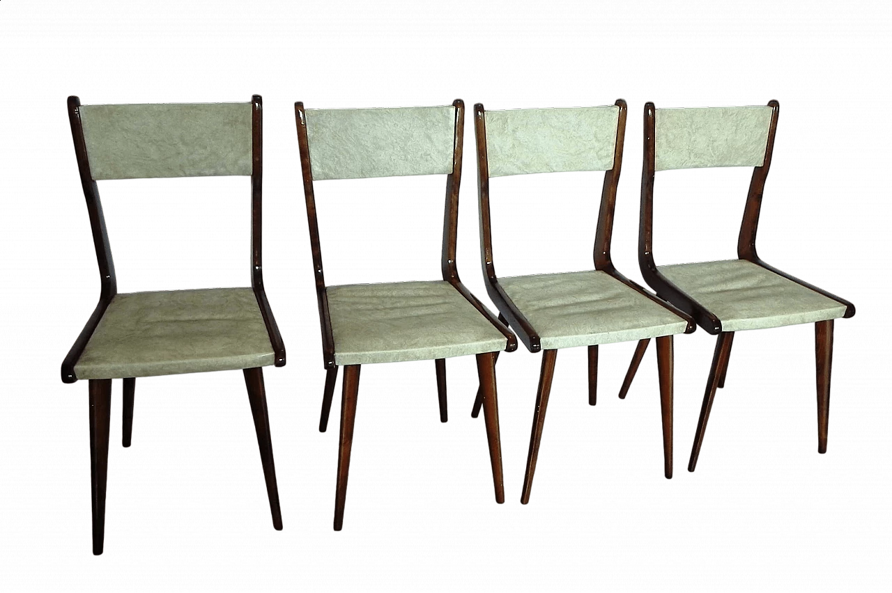 4 Sedie in legno e skai in stile Carlo Ratti, anni '60 15