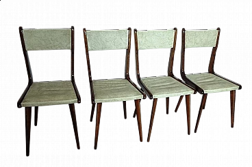 4 Sedie in legno e skai in stile Carlo Ratti, anni '60