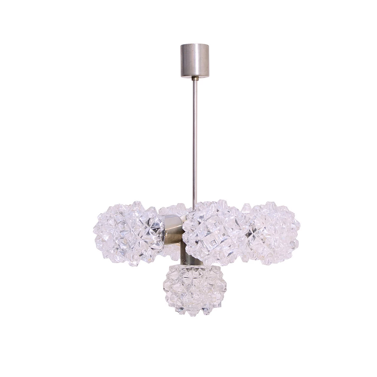 Chromed steel and ground glass chandelier by Kamenický Šenov, 1970s 1