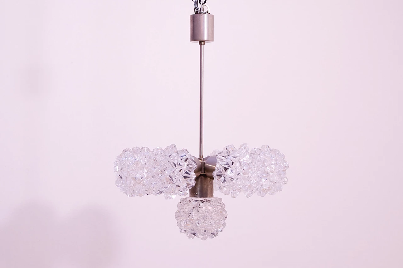 Chromed steel and ground glass chandelier by Kamenický Šenov, 1970s 2