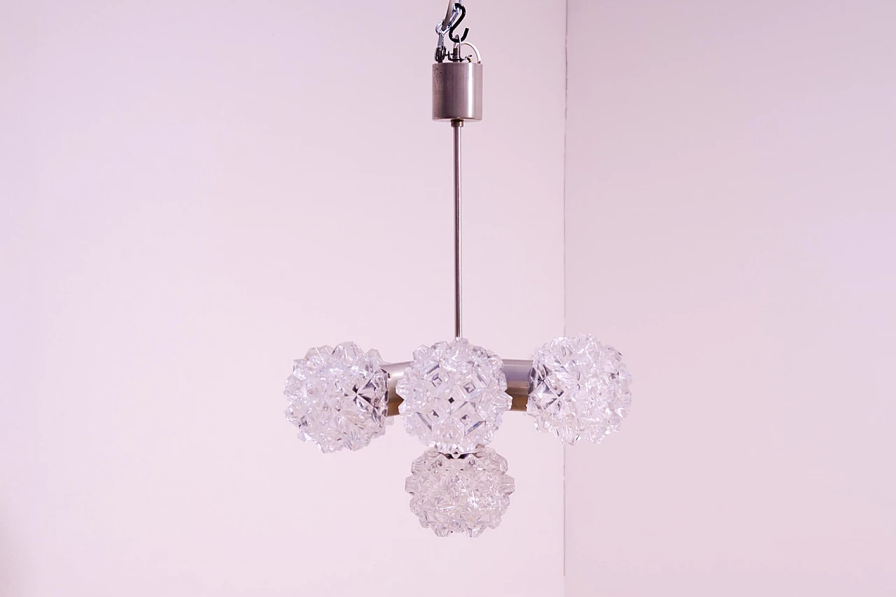 Chromed steel and ground glass chandelier by Kamenický Šenov, 1970s 3