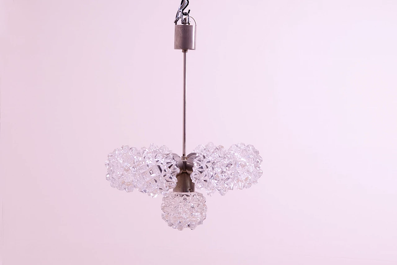 Chromed steel and ground glass chandelier by Kamenický Šenov, 1970s 4