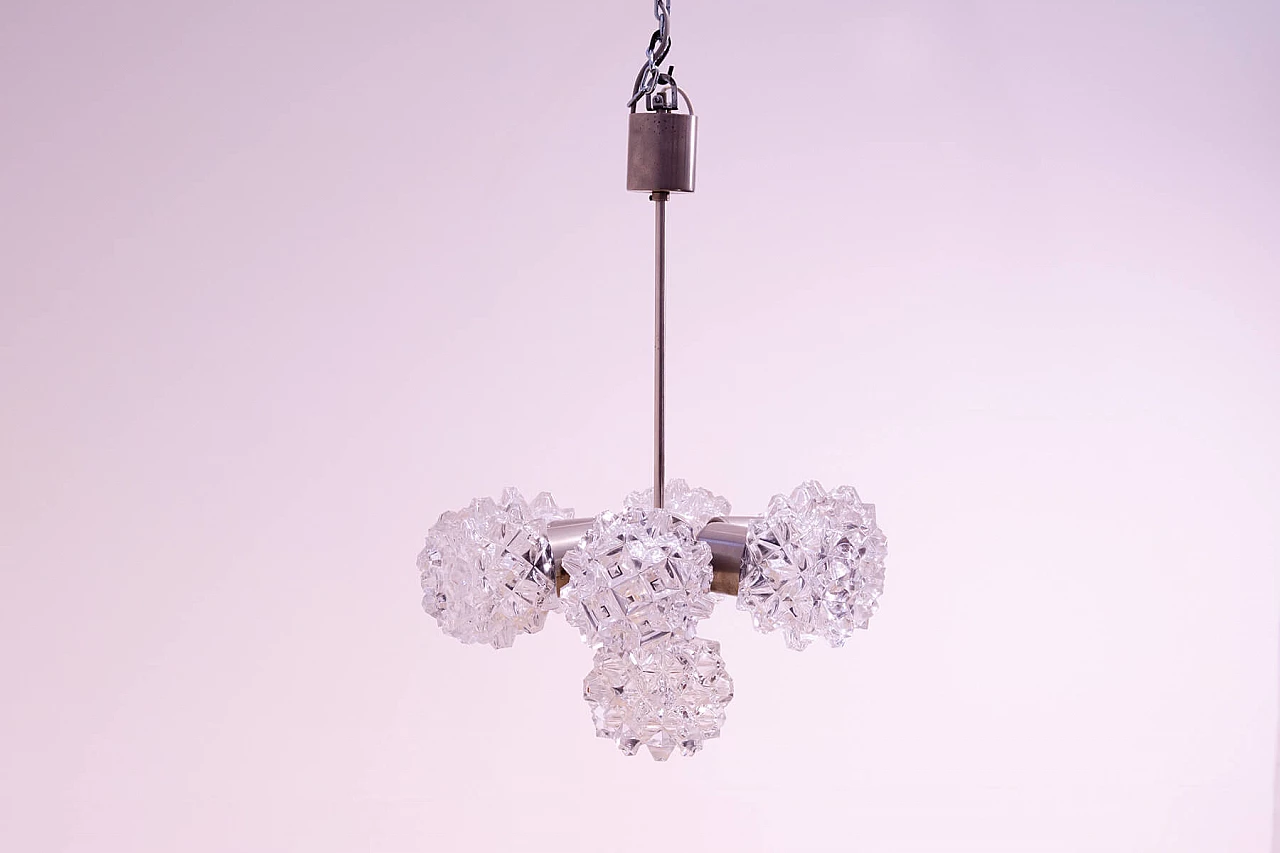 Chromed steel and ground glass chandelier by Kamenický Šenov, 1970s 5