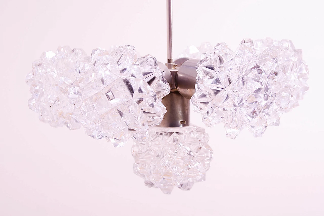 Chromed steel and ground glass chandelier by Kamenický Šenov, 1970s 6