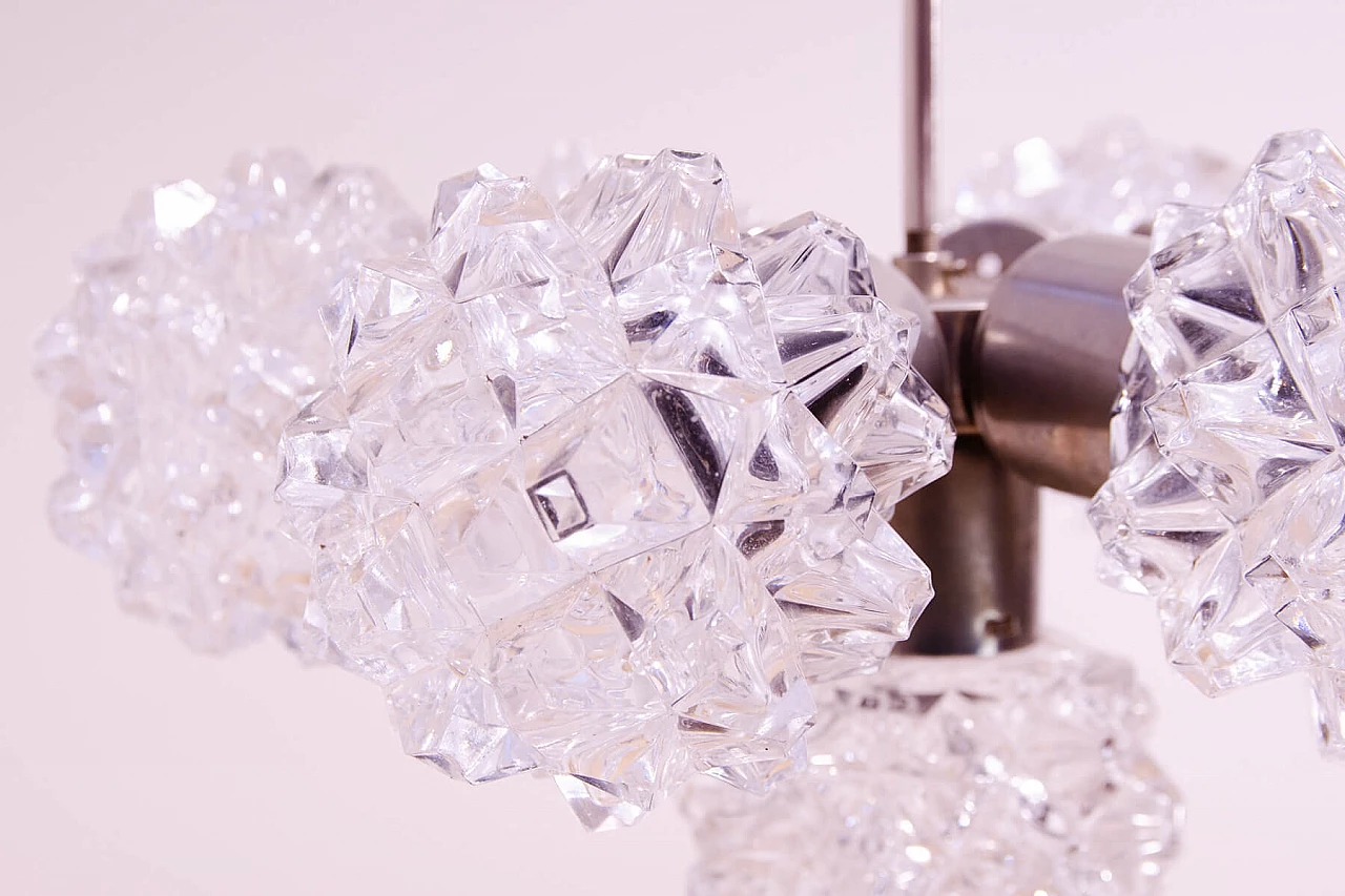 Chromed steel and ground glass chandelier by Kamenický Šenov, 1970s 7