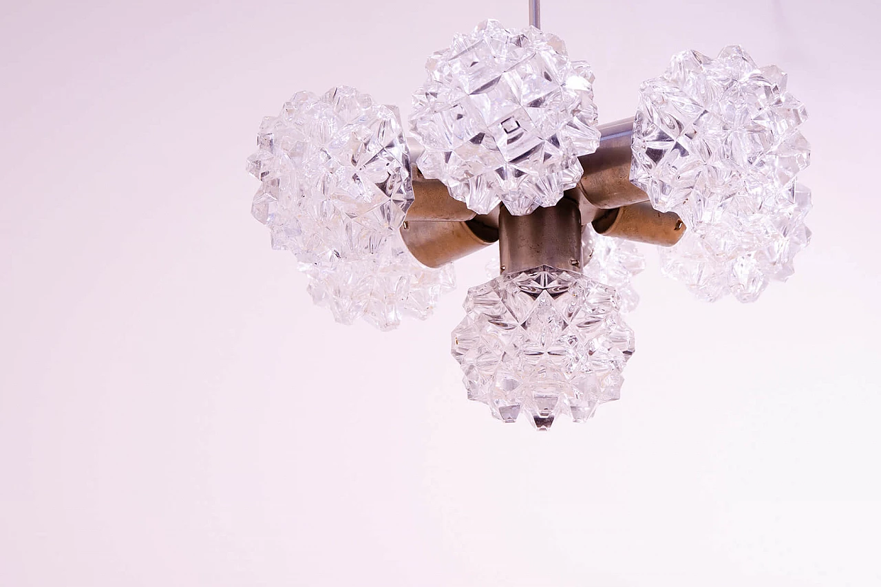 Chromed steel and ground glass chandelier by Kamenický Šenov, 1970s 13