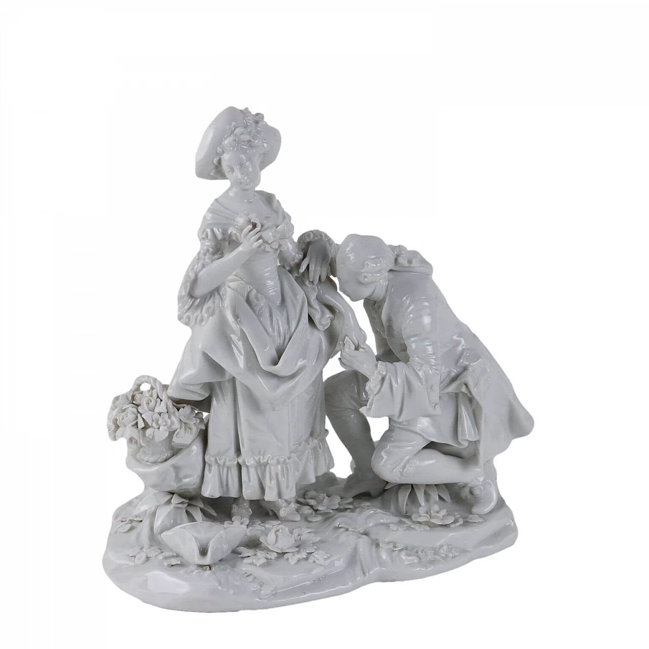 Gallant couple sculpture, Capodimonte porcelain, late 19th century 1