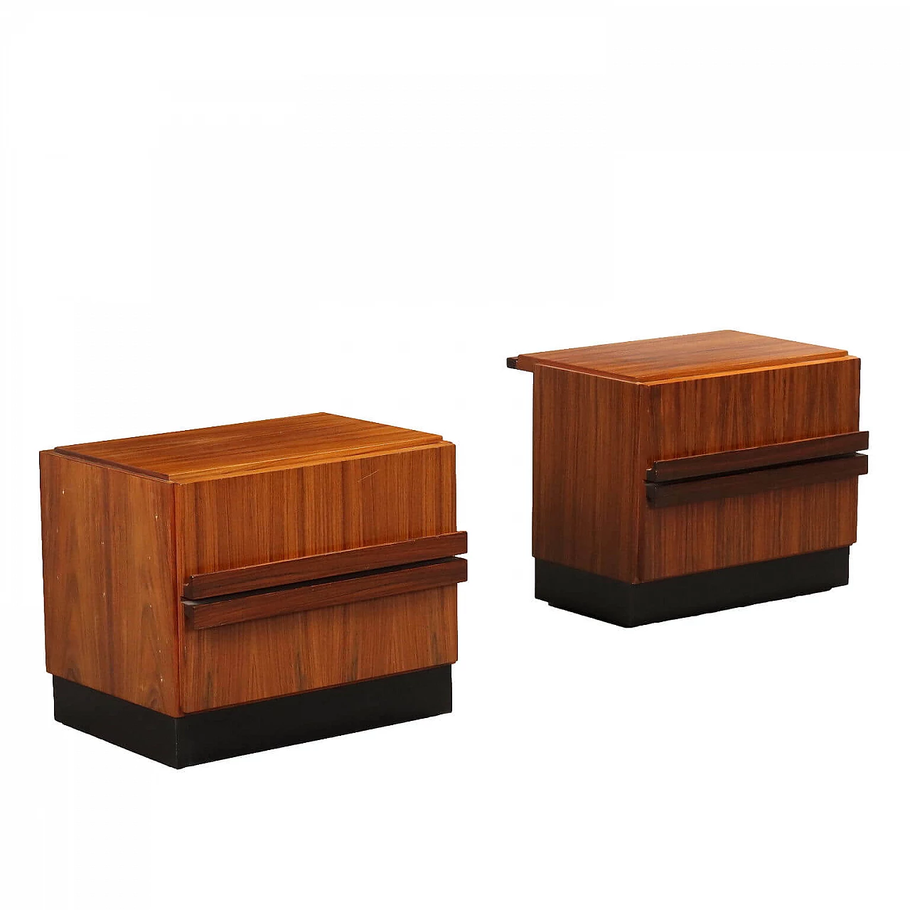Pair of bedside tables in exotic wood veneer, 1960s 1