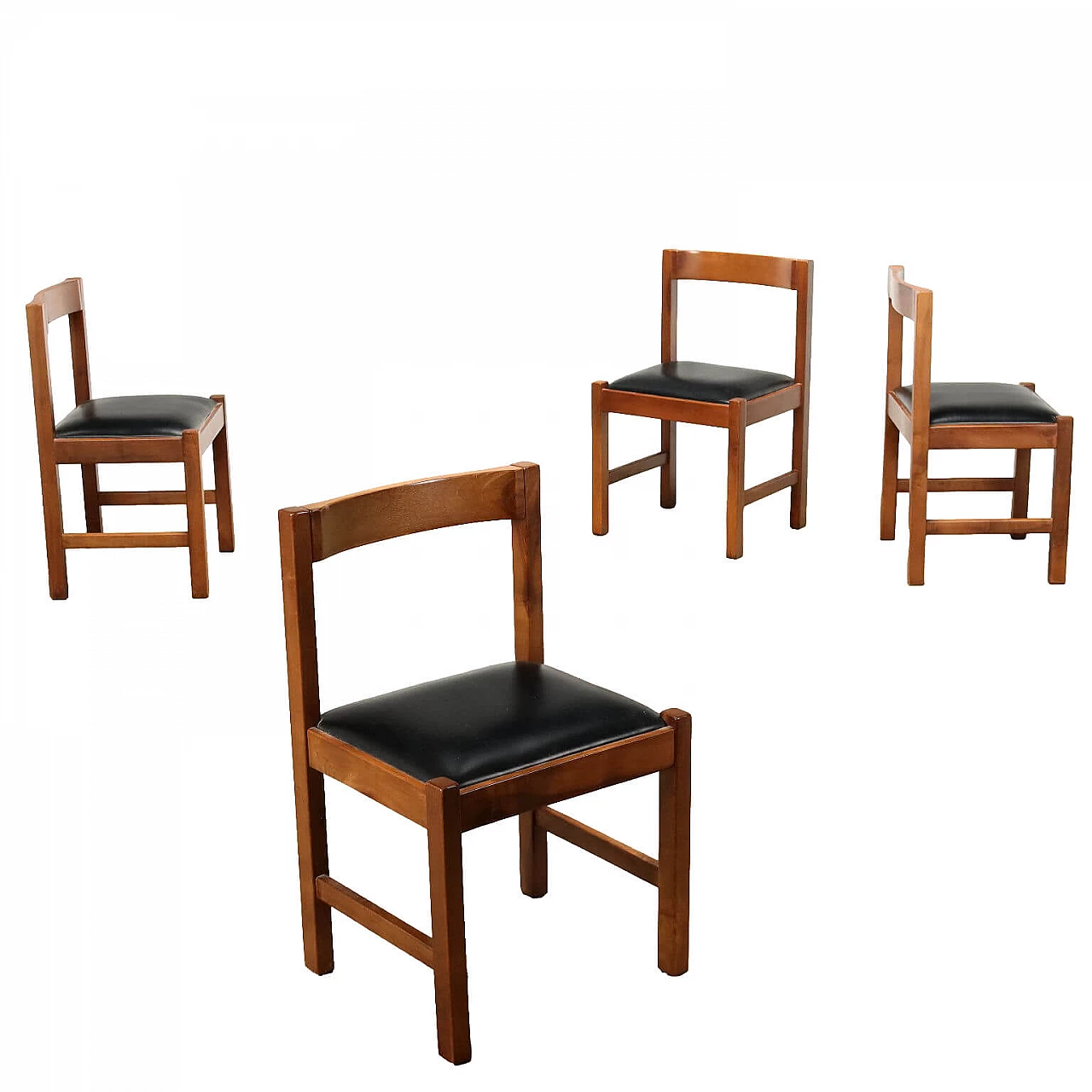 4 Stained beechwood chairs, 1970s 1