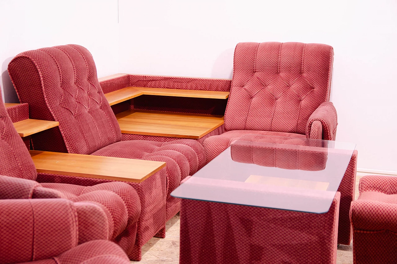 Czechoslovakian sofa, armchair, coffee table and pouf, 1980s 3