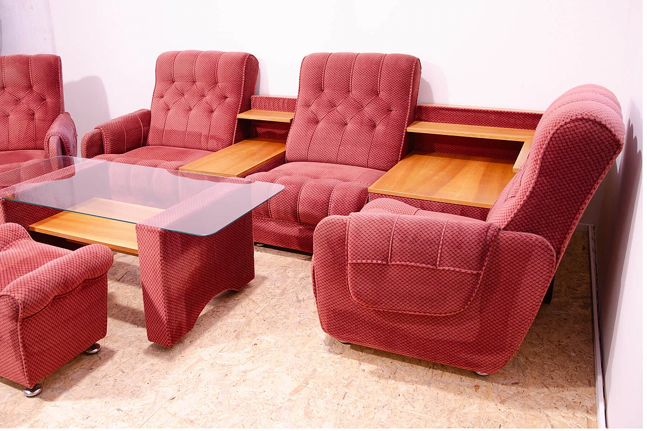 Czechoslovakian sofa, armchair, coffee table and pouf, 1980s 7