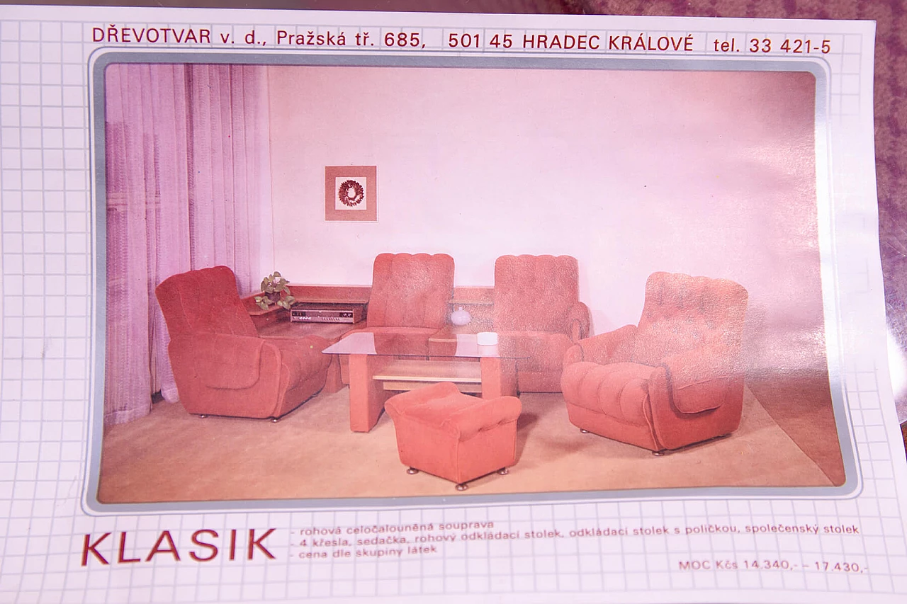Czechoslovakian sofa, armchair, coffee table and pouf, 1980s 20