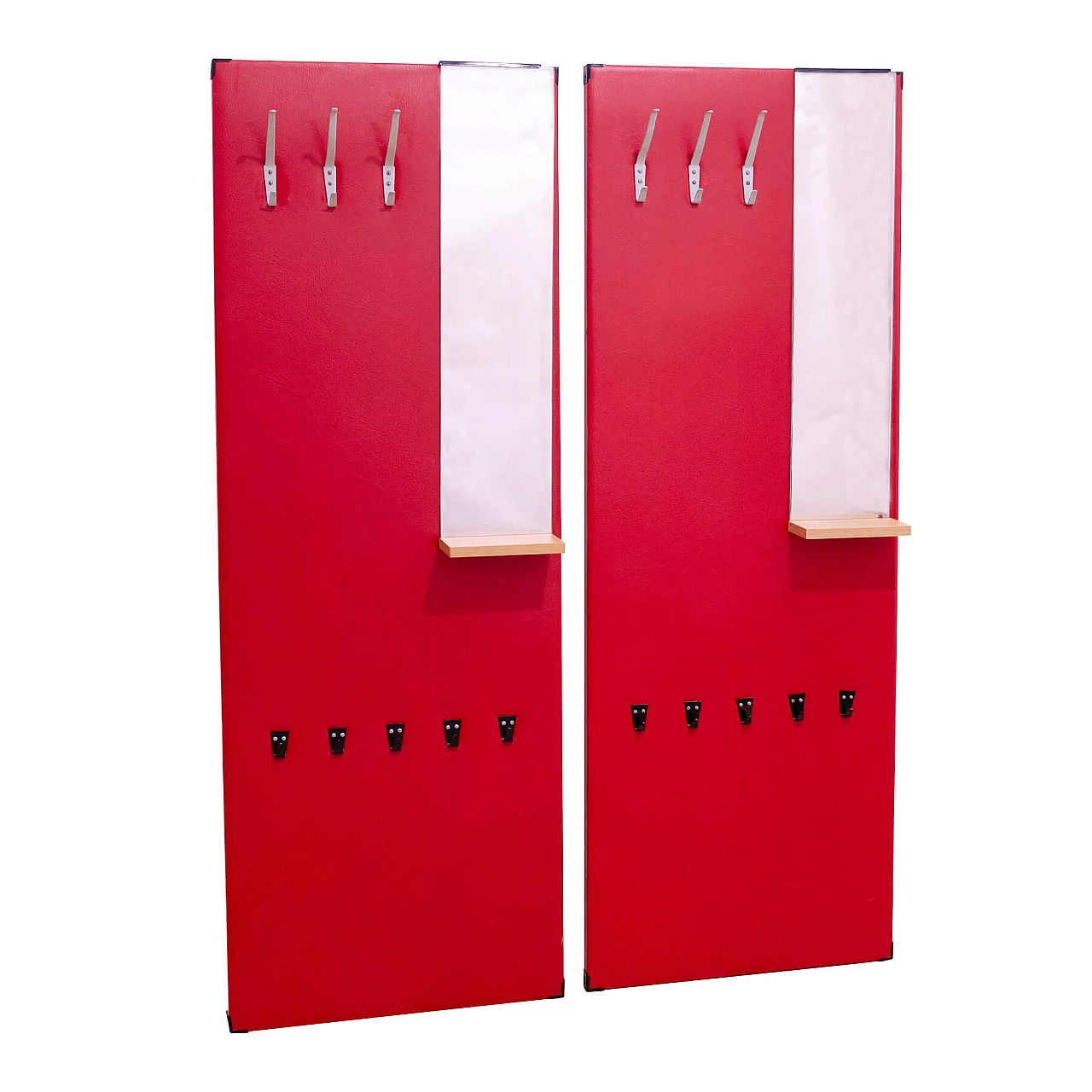 Appendiabiti in similpelle rossa con specchio di Drevotvar, anni '60 1