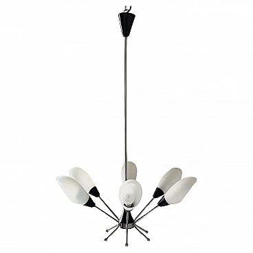 Steel and glass Sputnik chandelier attributed to Stilnovo, 1960s
