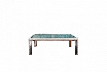 Steel and brass coffee table with acrylic glass decorations, 1970s
