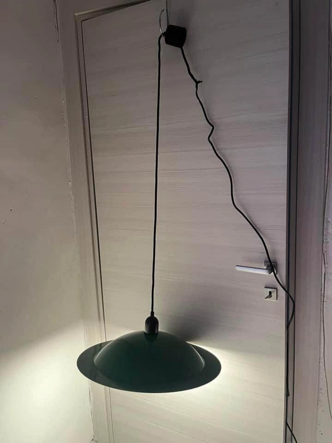 Green enameled metal hanging lamp by Stilnovo, 1980s 1