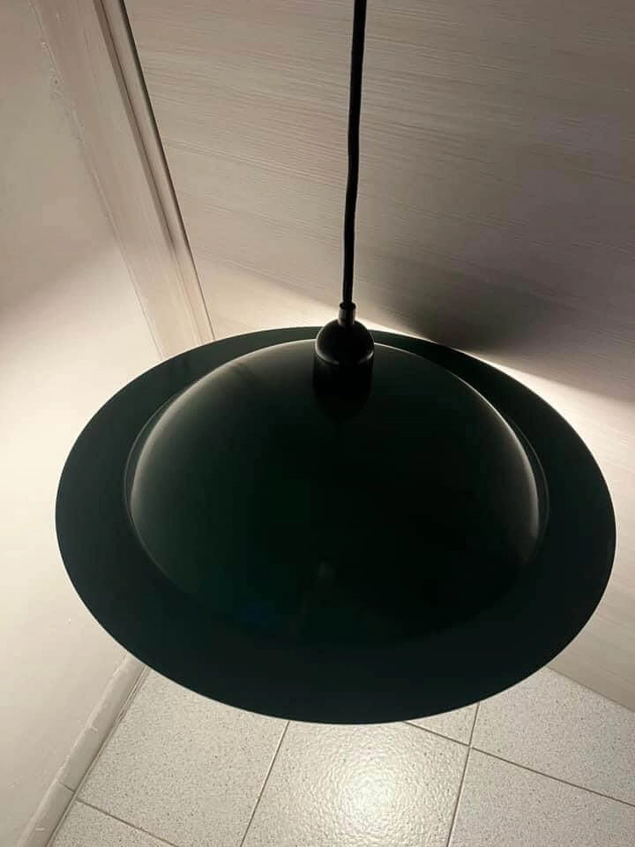 Green enameled metal hanging lamp by Stilnovo, 1980s 3