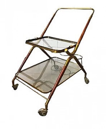 Wooden and brass bar cart by Cesare Lacca from Cesare Lacca, 1950s