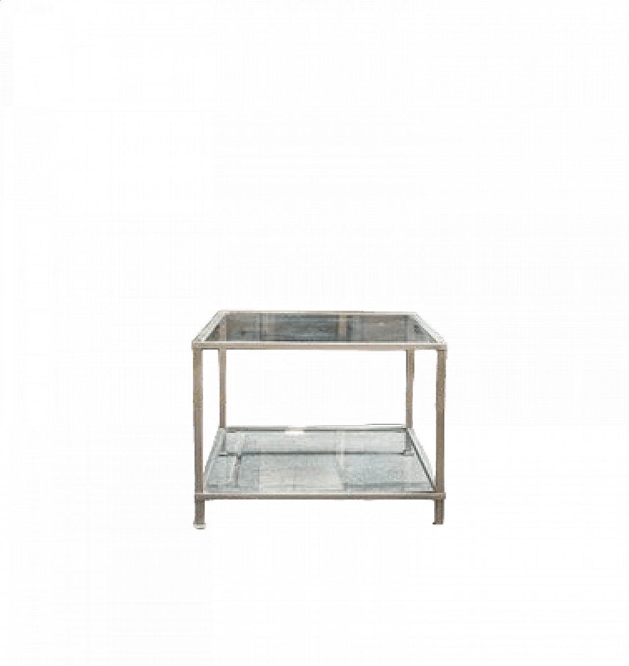 Squared side table with nickel-plated metal frame and glass tops, 1970s 6