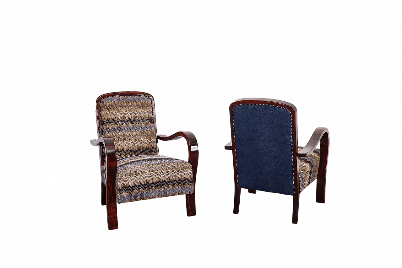 Pair of American walnut and fabric armchairs by Gyula Kaesz, 1930s 16