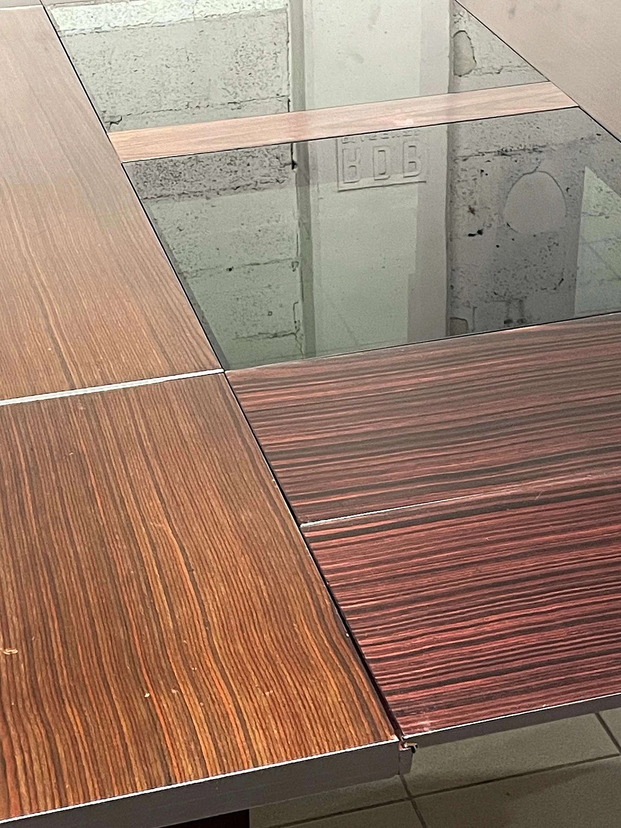 Rosewood and crystal extendable table, 1970s 5